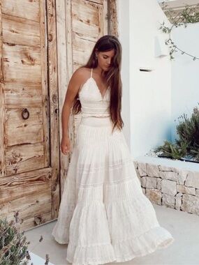 Rare Free People Cream Cactus Flower Embroidered Pants